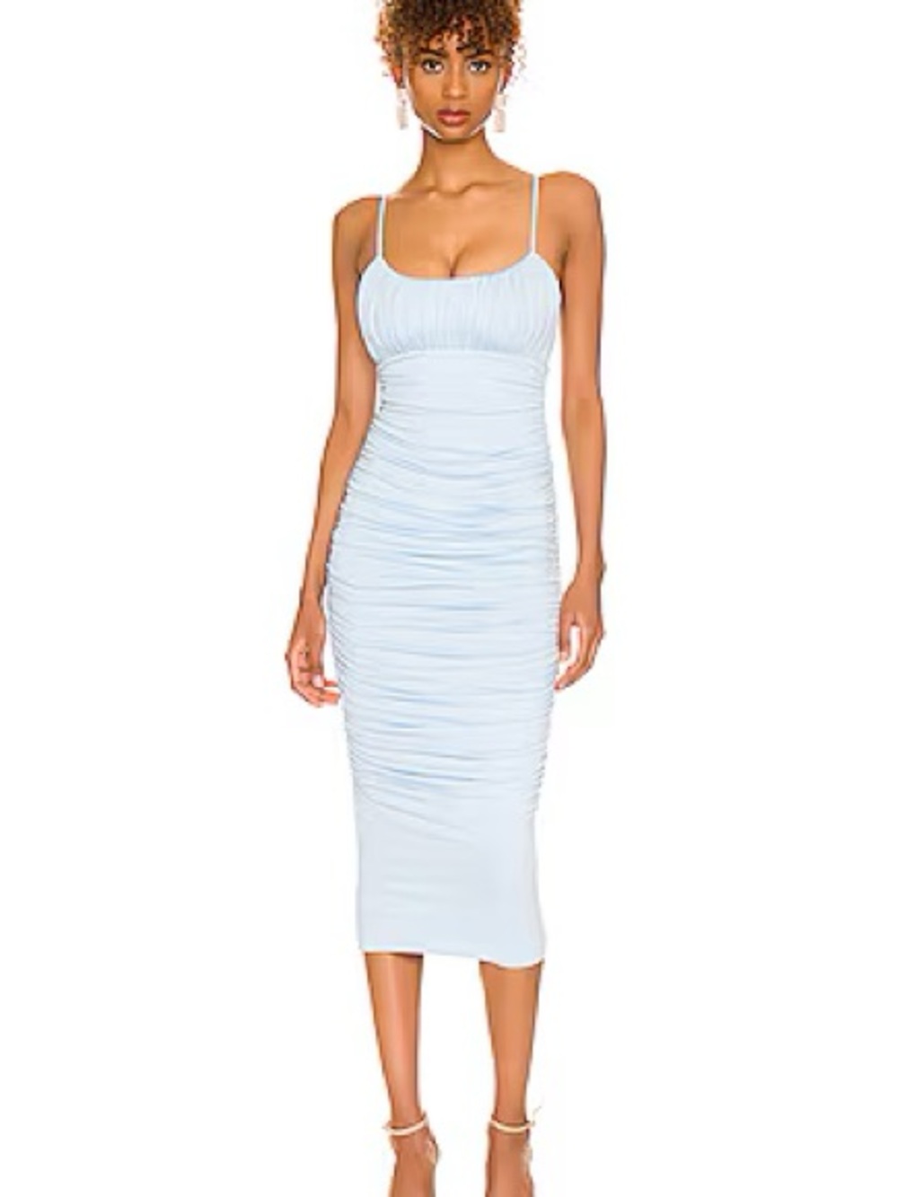 Lovers + Friends Light Blue Ruched Bodycon Midi Dress